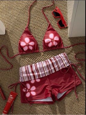 Women's Floral Triangle Bikini Top & Shorts Set